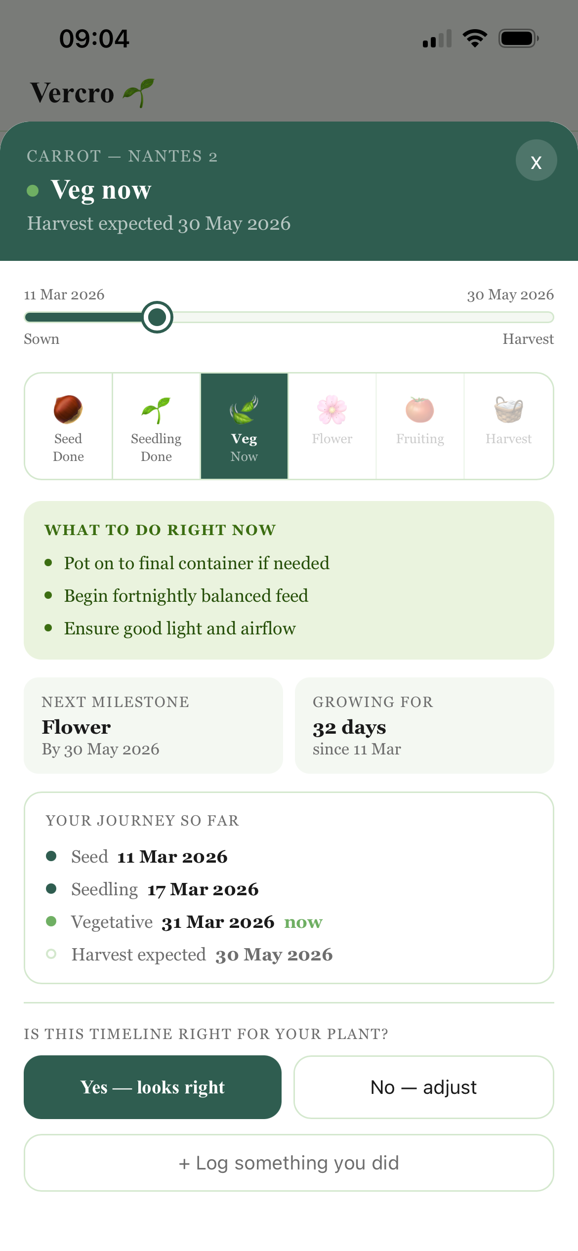Vercro crop timeline from seed to harvest